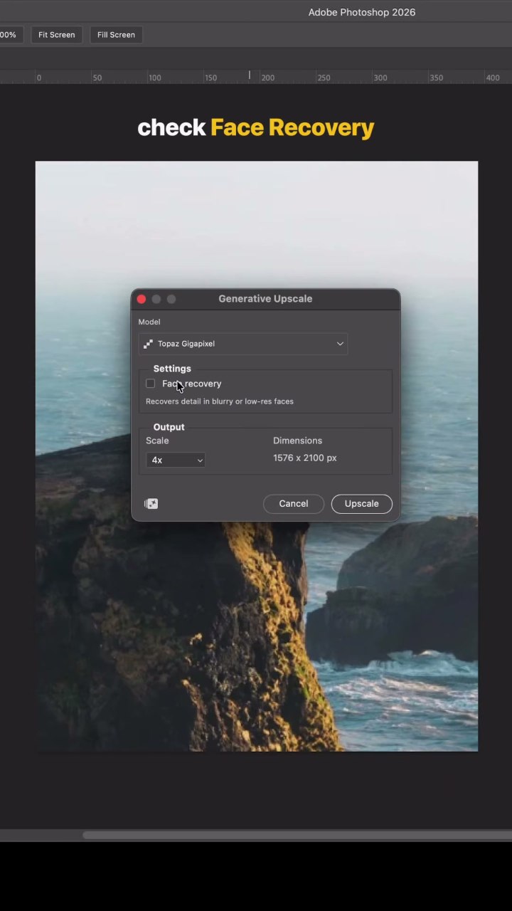 Как в Photoshop спасти жёстко обрезанный кадр: Generative Upscale с моделью Topaz Gigapixel — фото 4
